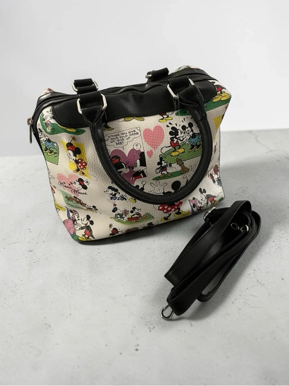 Disney Parks Mickey and Minnie Comic Print Satchel Handbag - NWOT - Picture 7 of 7